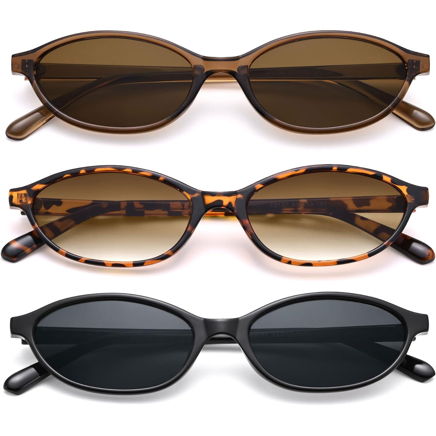 Pro Acme Retro Oval Sunglasses for Women Chic Cat Eye Y2K Trendy Narrow Sunnies Designer Sun Glasses Brown Frame/Brown Lens + Black Frame/Grey Lens + Leopard Frame/Brown Lens
