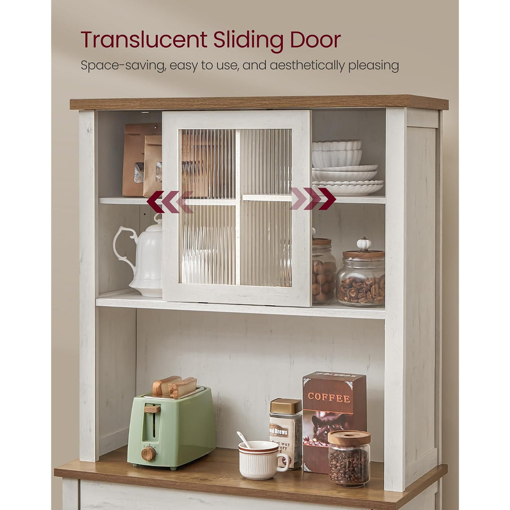 Vasagle Liry Collection - Pantry Cabinet With Lights And Charging Station, Kitchen Storage Cabinet With Doors And Drawer, 15.6 X 31.7 X 71.1 Inches, Farmhouse Style, Rustic White Ubbk363W12V2