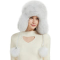 Women Real Fur Trapper Hat Sheepskin Leather Aviator Hat Ear Flaps Ushanka Hat Snow Hat with Pom Pom