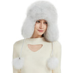 Women Real Fur Trapper Hat Sheepskin Leather Aviator Hat Ear Flaps Ushanka Hat Snow Hat with Pom Pom