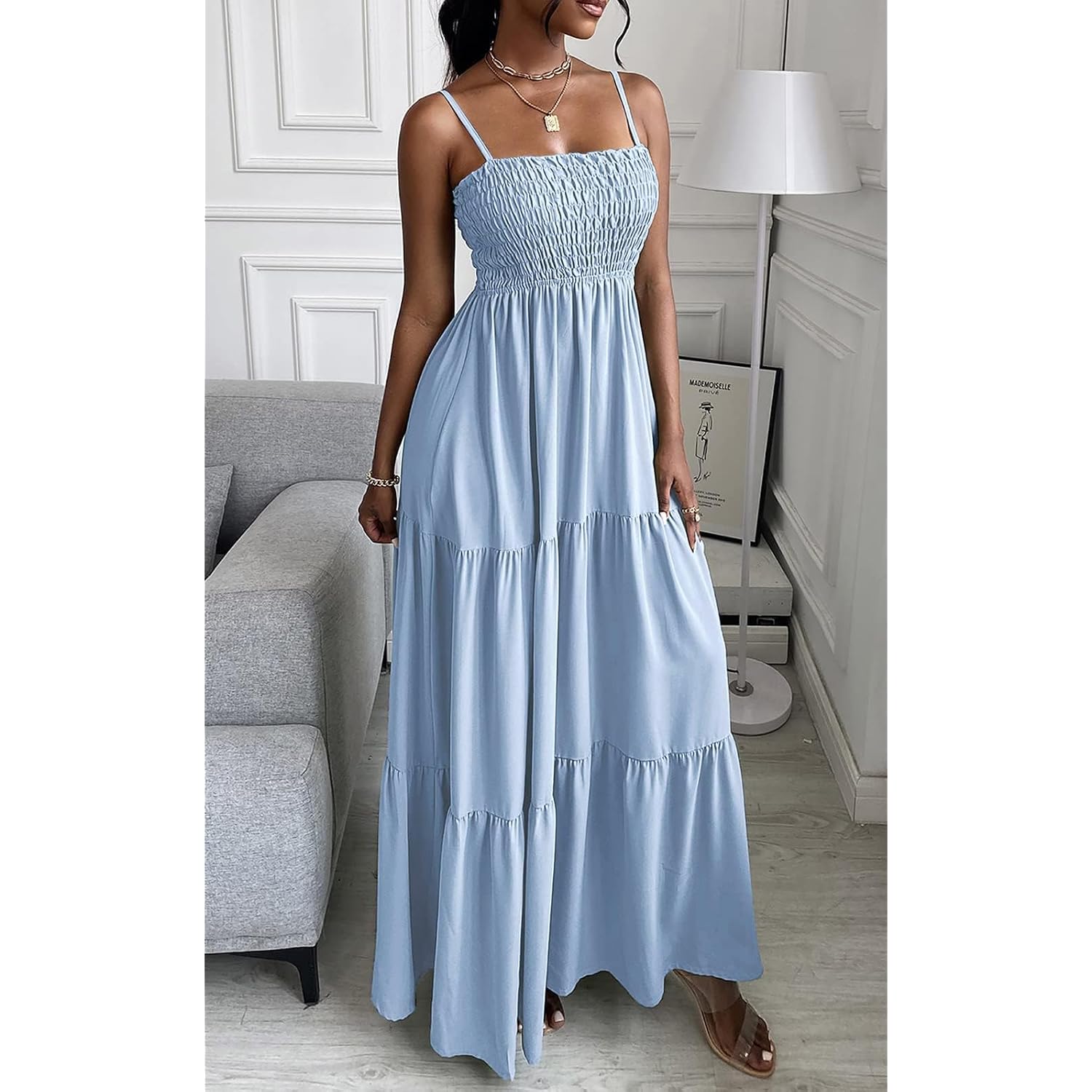 Prettygarden Women'S Summer Maxi Dress 2026 Casual Boho Sleeveless Spaghetti Strap Smocked Tiered Long Beach Sundresses