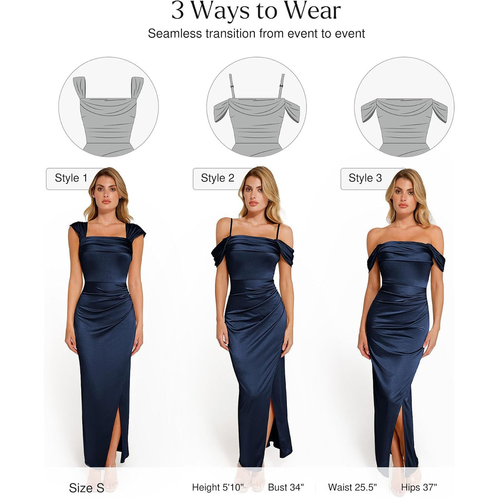 Popilush Womens Off The Shoulder Shapewear Dress Multi Way Wear Long Formal Cocktail Wedding Guest Dresses