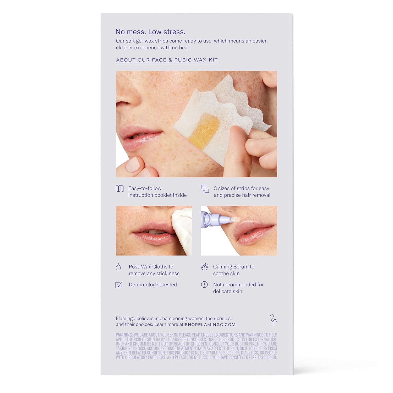 Flamingo Women’s Face Wax Kit with 20 Wax Strips for Face, 8 Post-Wax Cloths, and 1 Post-Wax Serum, Pack of 2