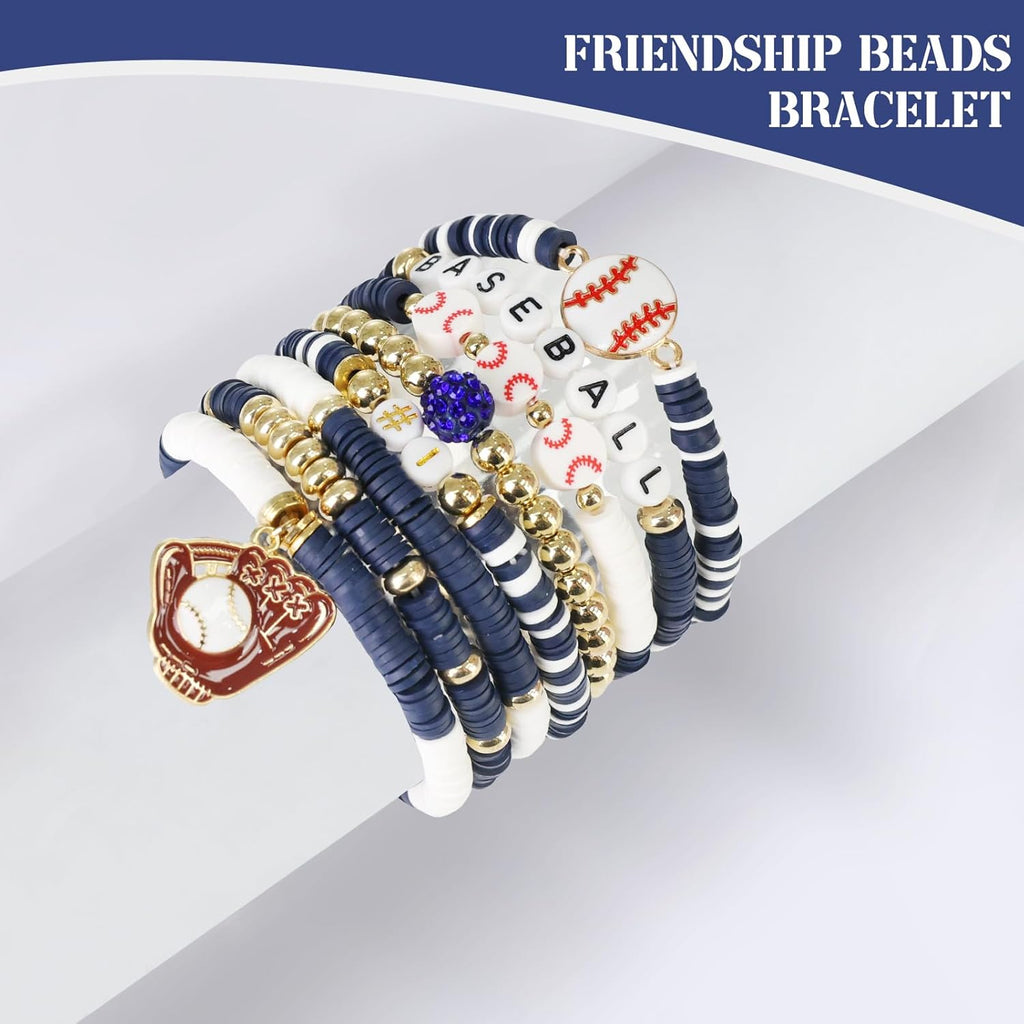 Baseball Clay Beaded Stretch Bracelets, Game Day Friendship Hypoallergenic Baseball Sport Fan Bracelet for for Sports Game Team Coach Mom Women Men Jewelry Accessories Gifts