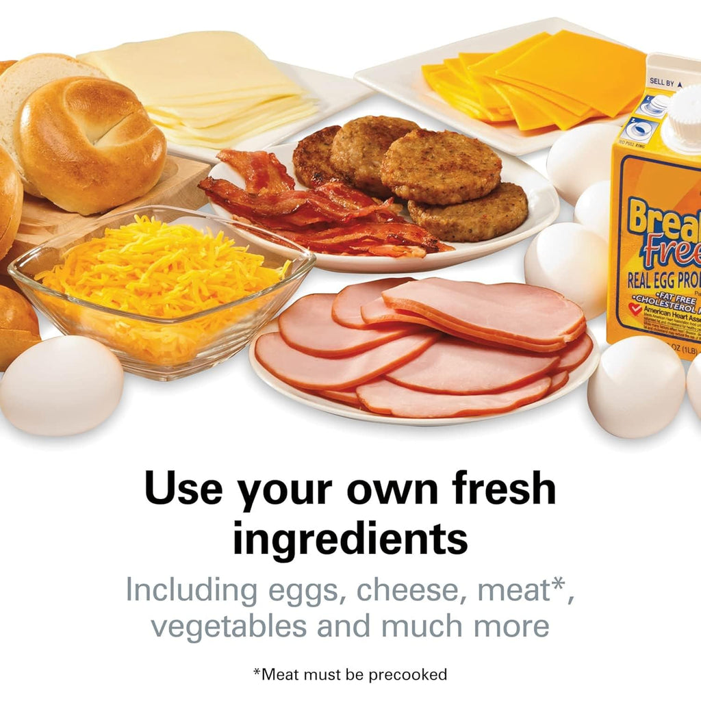 Hamilton Beach Breakfast Sandwich Maker with Egg Cooker Ring, Customize Ingredients, Perfect for English Muffins, Croissants, Mini Waffles, Perfect White Elephant Gifts, Silver (25475)