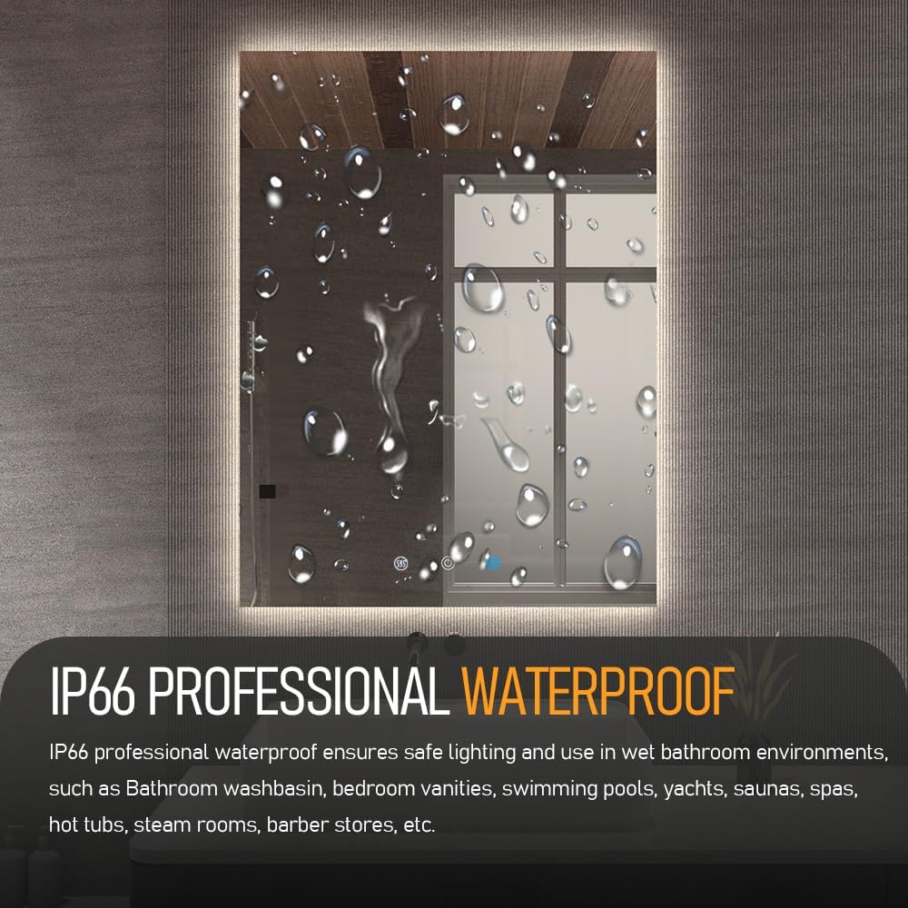 32"X24" Smart Waterproof Anti-Fog Vanity Mirror With Built-In 21.5" Touch Display, Android Os, Adjustable 3-Color Led, Bluetooth/Wifi/Hdmi, Streaming Apps For Bathroom & Bedroom