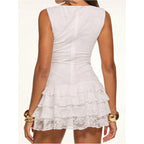 Beaudrm Women'S Western Tank Dress Y2K Lace Layered Hem Mini Dress Wedding Guest Dresses Cowboy Music Festival Outfits