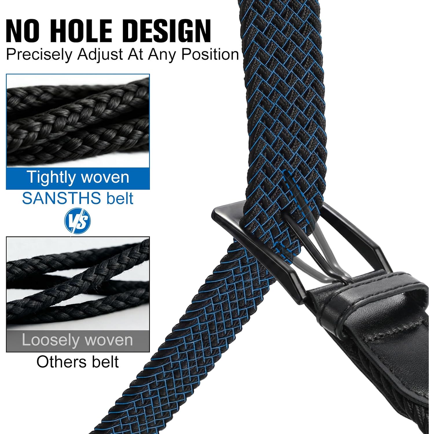 2 Pack Stretch Braided Elastic Belt For Men, 1 3/8" Elastic Woven Belts Mens Stretch Belt For Casual Golf Jeans