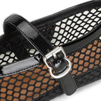 Doeyg Mesh Ballet Flats For Women Buckle Strap Comfy Casual Office Fishnet Ballerina Flat Shoes