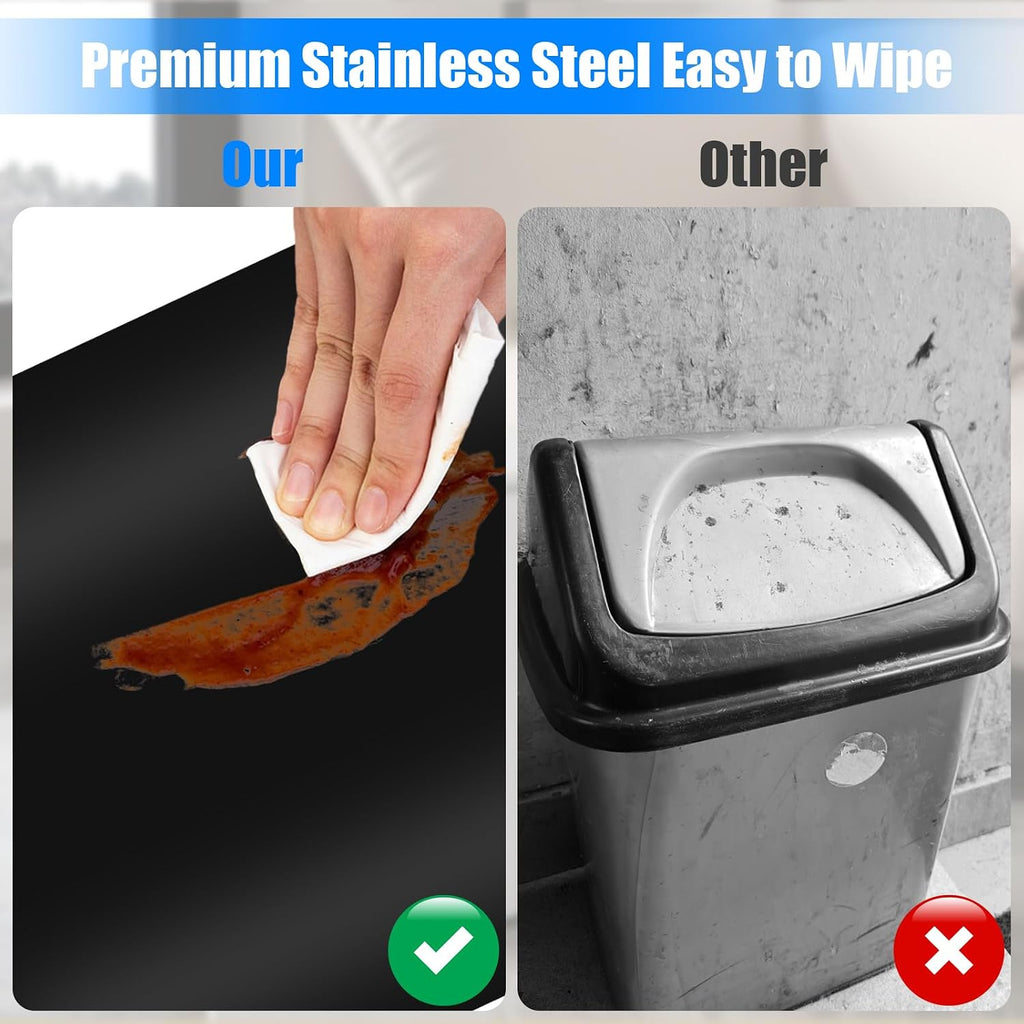 Anzoymx Stainless Steel Bathroom Trash Cans 1.8 Gallons Small Garbage Can With Pop Up Lid, Metal Narrow Wastebasket, Slim Waterproof Litter Trash Bins Set For Bedroom, Toilet, Office (Black)