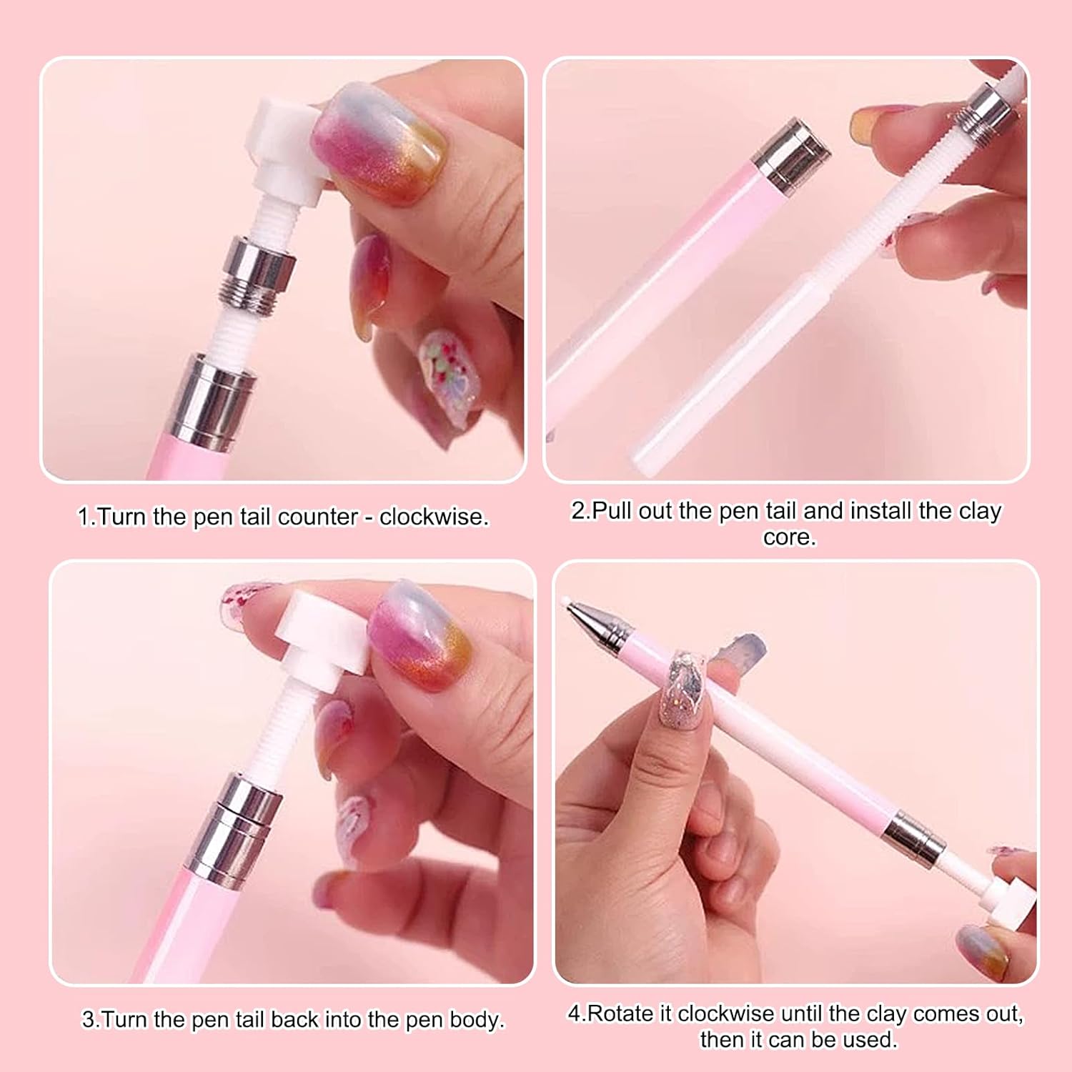 2 Pieces Rhinestone Picker Tool Diamond Art Refillable Wax Pen for Diamond Painting Nail Dotting Tool With 6pcs Wax Refills（Pink&Blue）