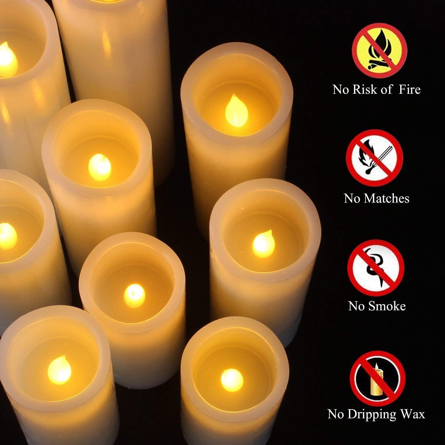 Flameless Candles Battery Operated Candles Real Wax Pillar Led Candles With 10-Key Remote And Cycling 24 Hours Timer (Ivory 4" 5" 6" 7" 8" 9")