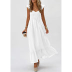 Prettygarden Women'S 2026 Summer Casual Maxi Dresses Cap Sleeve V Neck Smocked Long Pockets Party Sundress Vacation Outfits