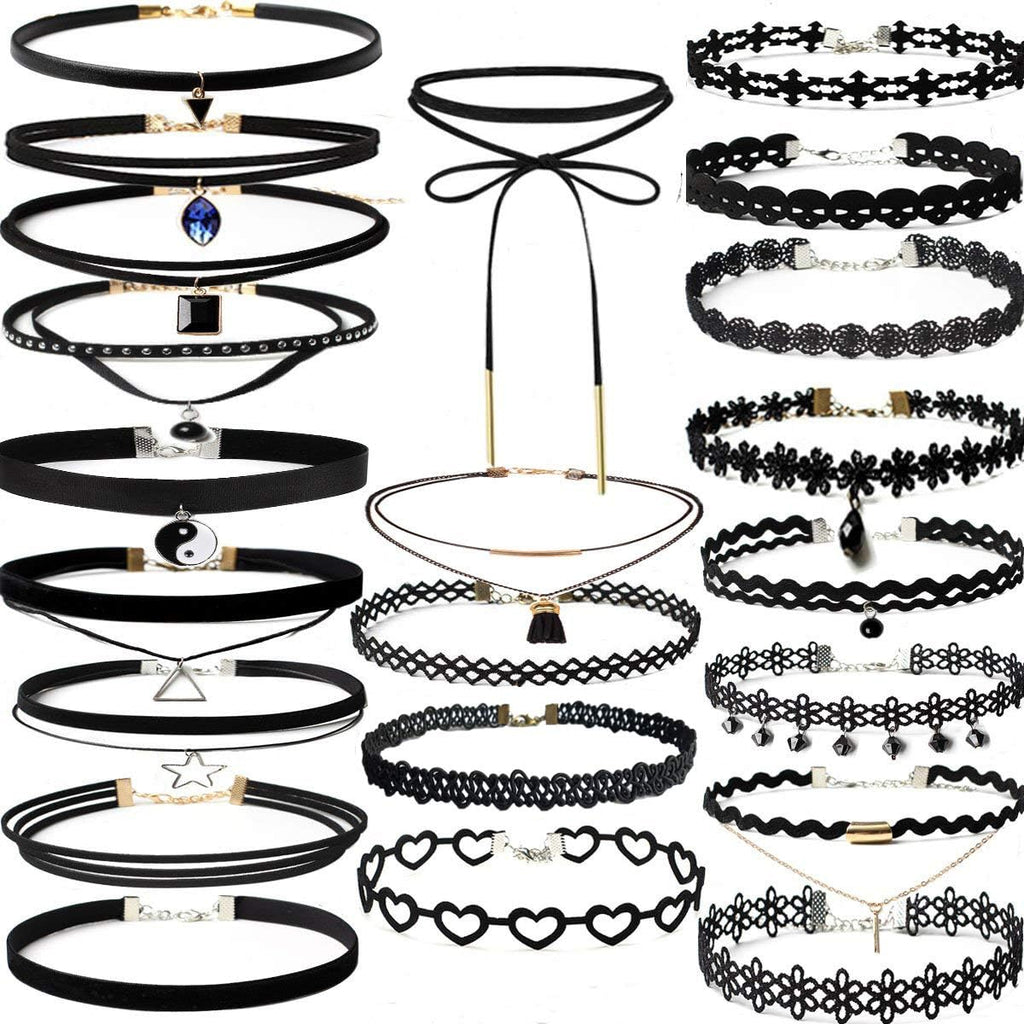 YOKER 22 Pcs Necklaces Black Velvet Choker Set for Womens Velvet Choker Set Classic Gothic Tattoo Lace Chokers Adjustable for Party Cosplay Christmas Birthday