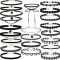 YOKER 22 Pcs Necklaces Black Velvet Choker Set for Womens Velvet Choker Set Classic Gothic Tattoo Lace Chokers Adjustable for Party Cosplay Christmas Birthday