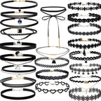 YOKER 22 Pcs Necklaces Black Velvet Choker Set for Womens Velvet Choker Set Classic Gothic Tattoo Lace Chokers Adjustable for Party Cosplay Christmas Birthday