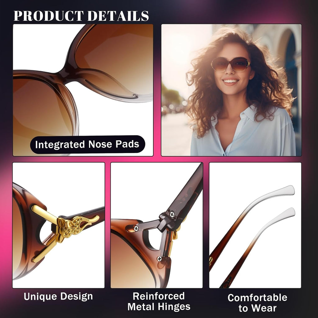 4 Pack Trendy Round Sunglasses For Women Men,Retro Cat Eye Oversized Sun Glasses Uv400 Protection For Outdoor