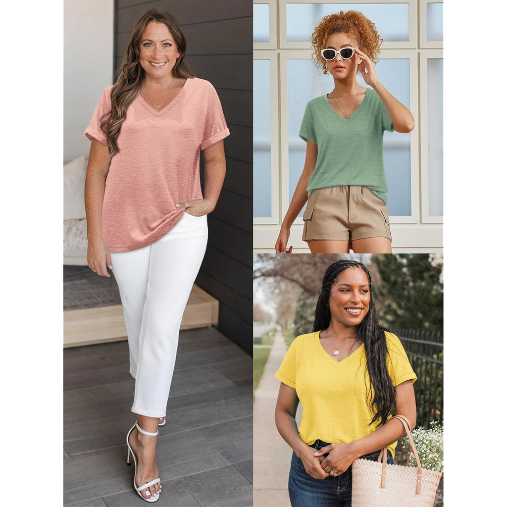 T Shirts Short Sleeve V Neck Tees for Women Fashion Tops Trendy Lightweight Casual Summer Outfits Clothes 2026 Beach