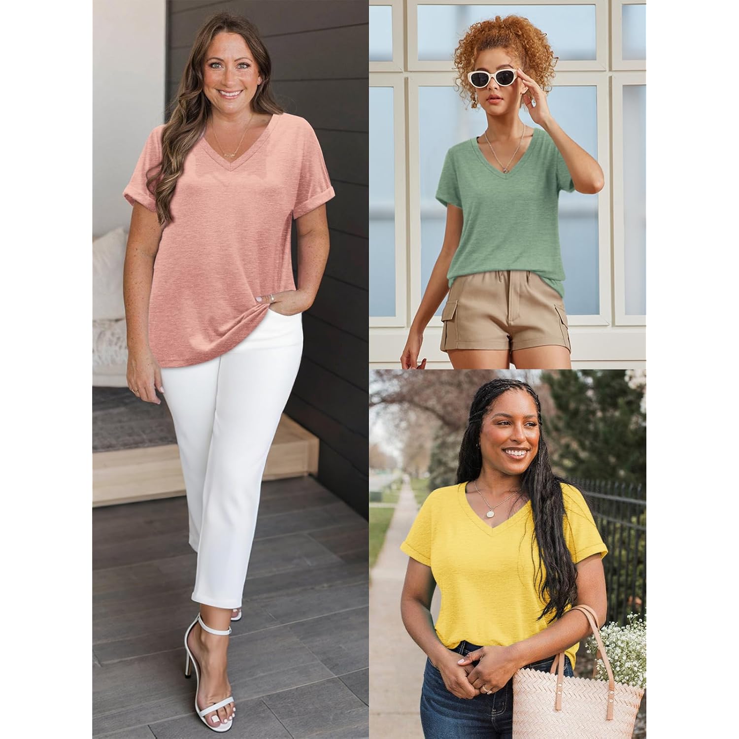 T Shirts Short Sleeve V Neck Tees for Women Fashion Tops Trendy Lightweight Casual Summer Outfits Clothes 2026 Beach