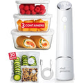 Chef Preserve Compact Vacuum Sealer for Food (Vacuum Sealer Machine + 3 Glass Vacuum Containers + 30 Reusable Vacuum Bags) Powerful Handheld Vacuum Seal Machine, Seal Meal Saver, Portable Food Sealer