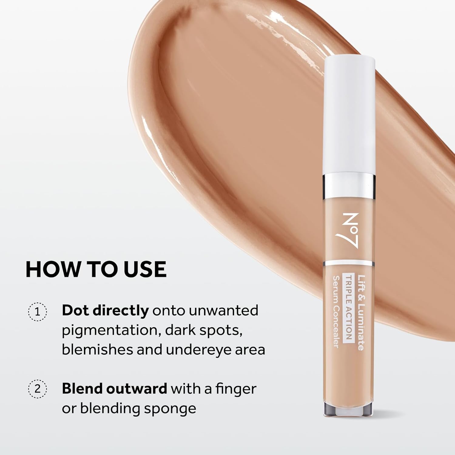 No7 Lift & Luminate Triple Action Serum Concealer - Light - Anti Aging Liquid Concealer Makeup for Blemishes & Dark Circles - Medium to Full Coverage Concealer for Face (8ml)