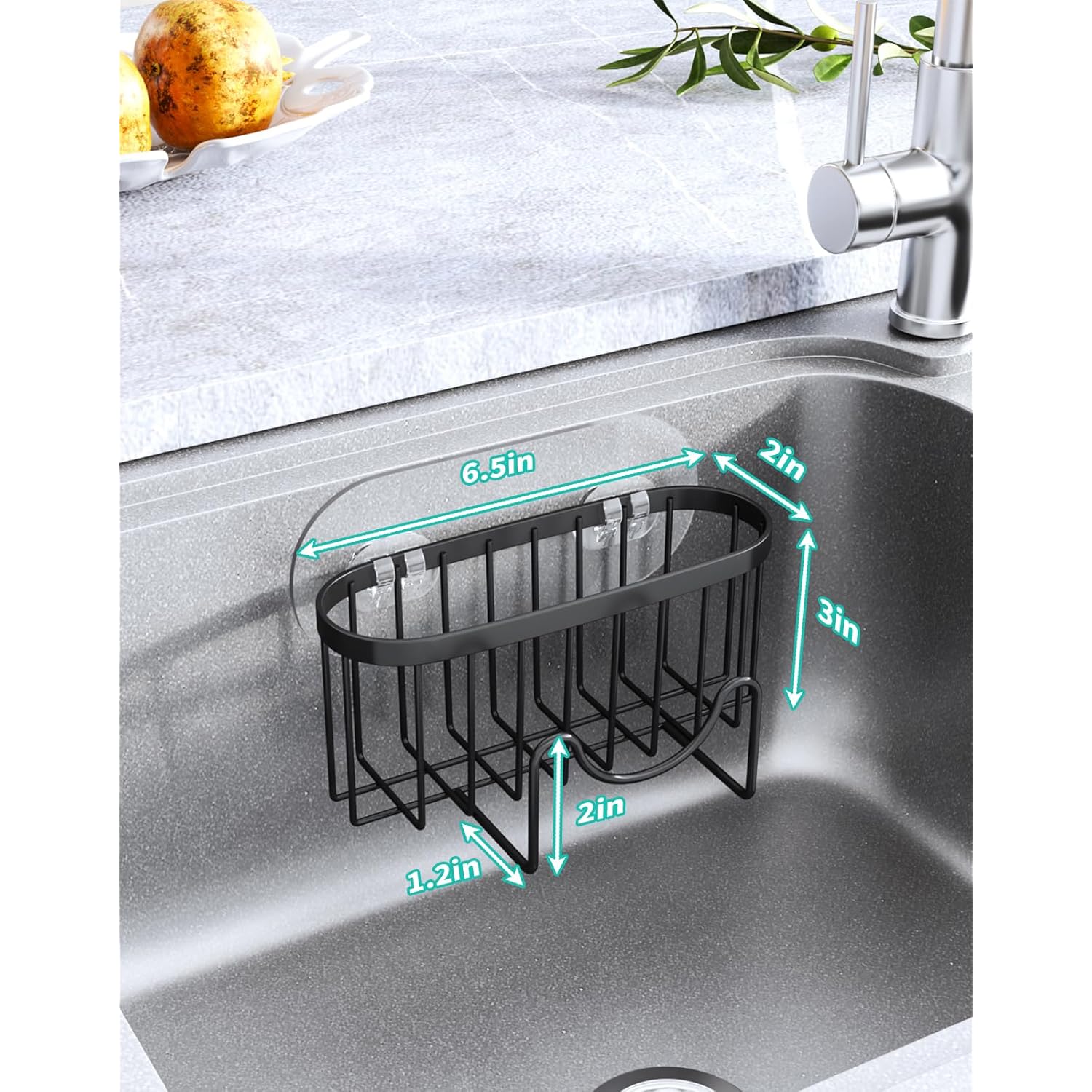HapiRm Multifunctional Sponge Holder with Unique M-Shaped, 2 Installation Methods Kitchen Sink Caddy Organizer, Rustproof Stainless Steel Kitchen Organizers and Storage Essentials - Black