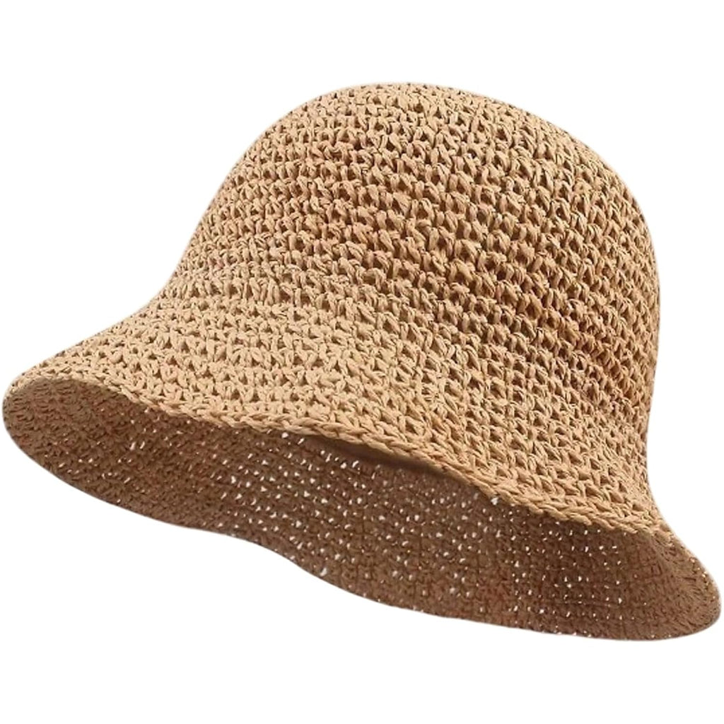 MakeMeChic Women's Straw Foldable Hat Floppy Sun Protection Foldable Summer Cap Khaki
