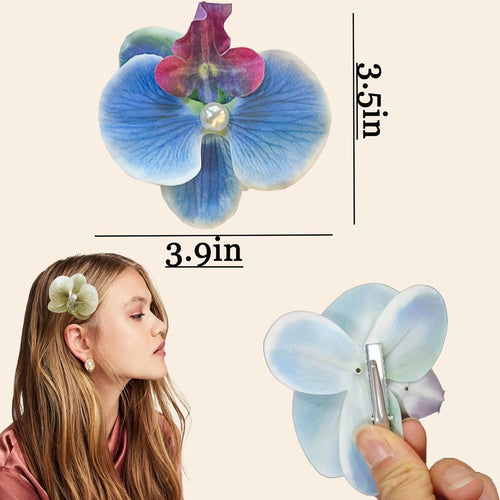 4PCS Butterfly Orchid Hair Clip, Non-Slip Fake Flower Hair Clip for Short, Long, Fine & Thin. Hawaiian Accessories for Seaside Holiday Headwear for Women Girl