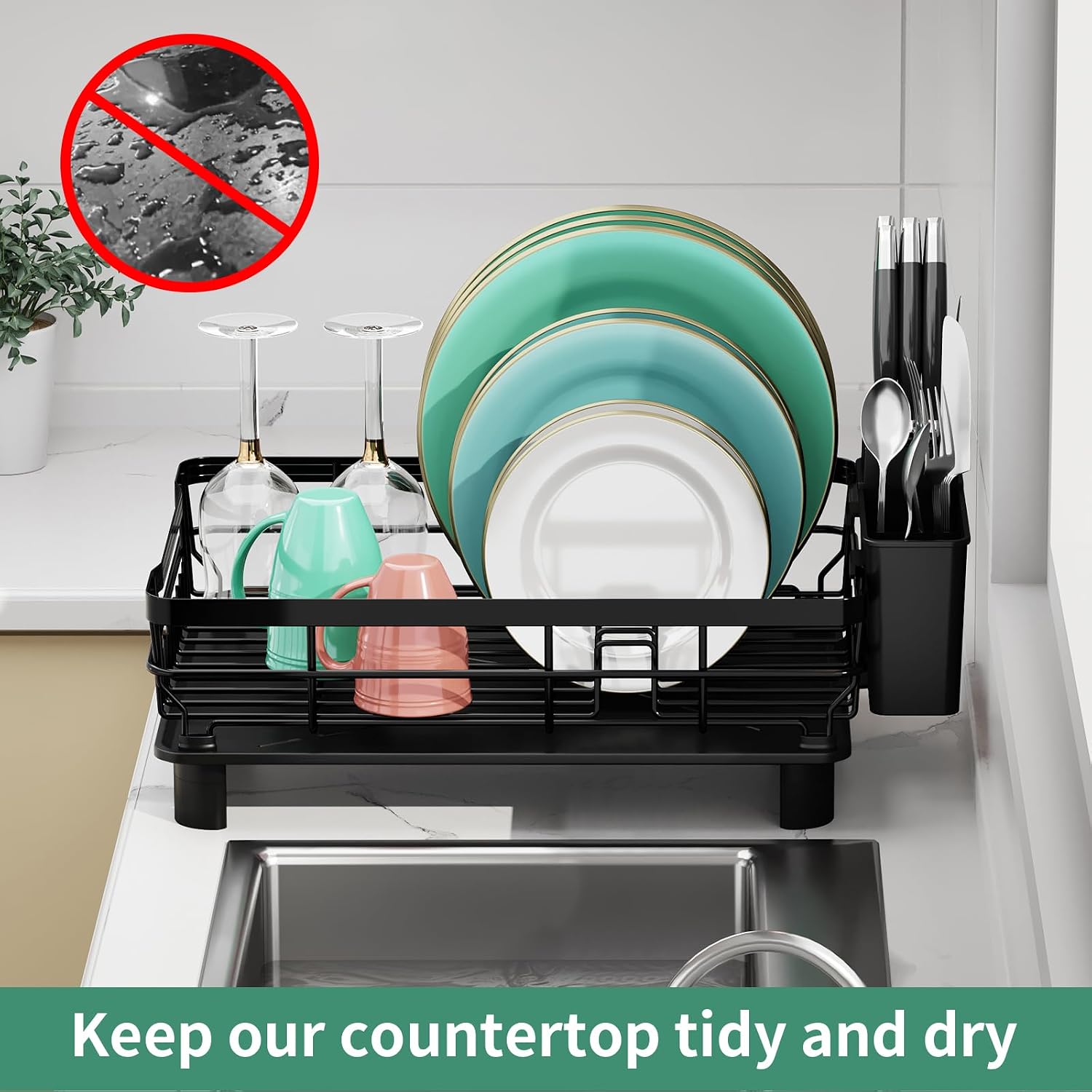 Dish Drying Rack, Dish Rack, Stainless Steel Dish Racks For Kitchen Counter, Dish Drainer With Removable Utensil Holder, Drainboard (Black,13''W X 17''L)