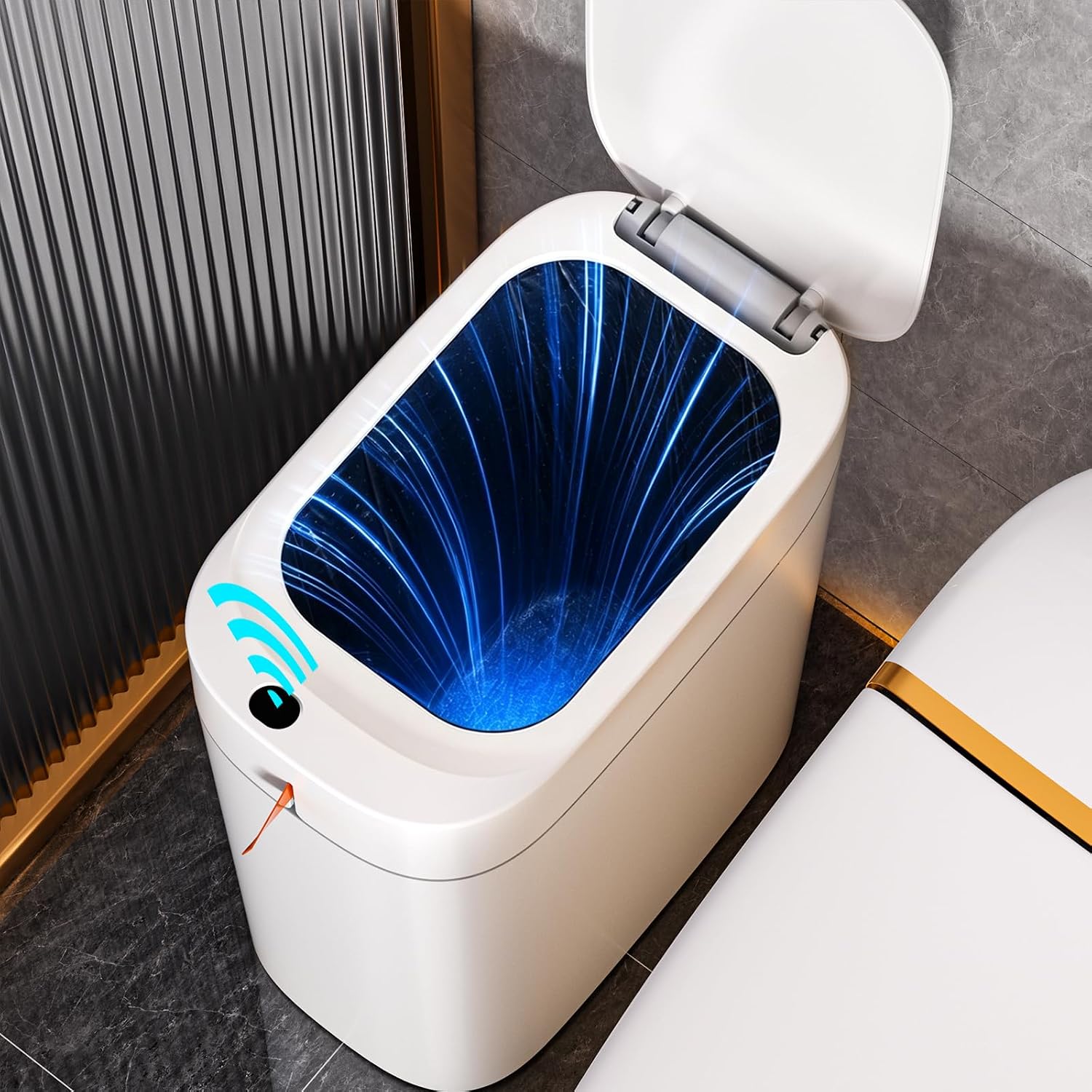 Bathroom Trash Can, Automatic Bagging Garbage Can, 3.5 Gallon Slim Smart Small Plastic Trash Bin, Narrow Motion Sensor Trash Can For Bedroom, Office White