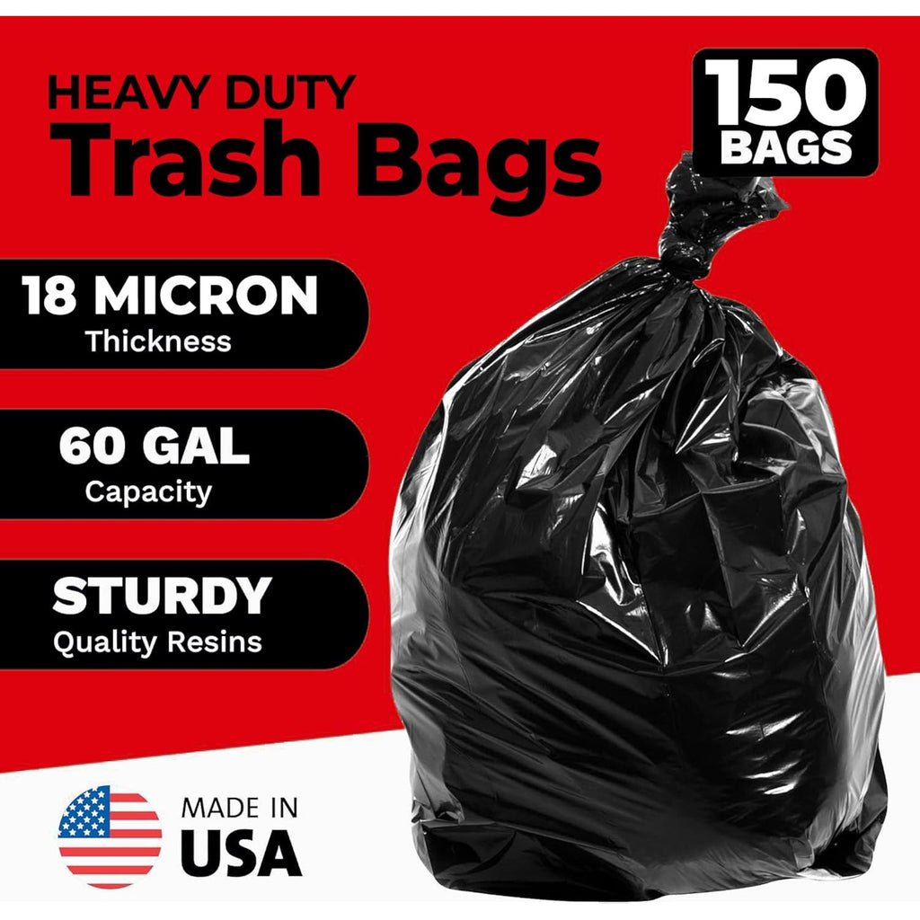 Toughbag 55-60 Gallon Heavy Duty Trash Bags, 150 Count, Black, Made In Usa