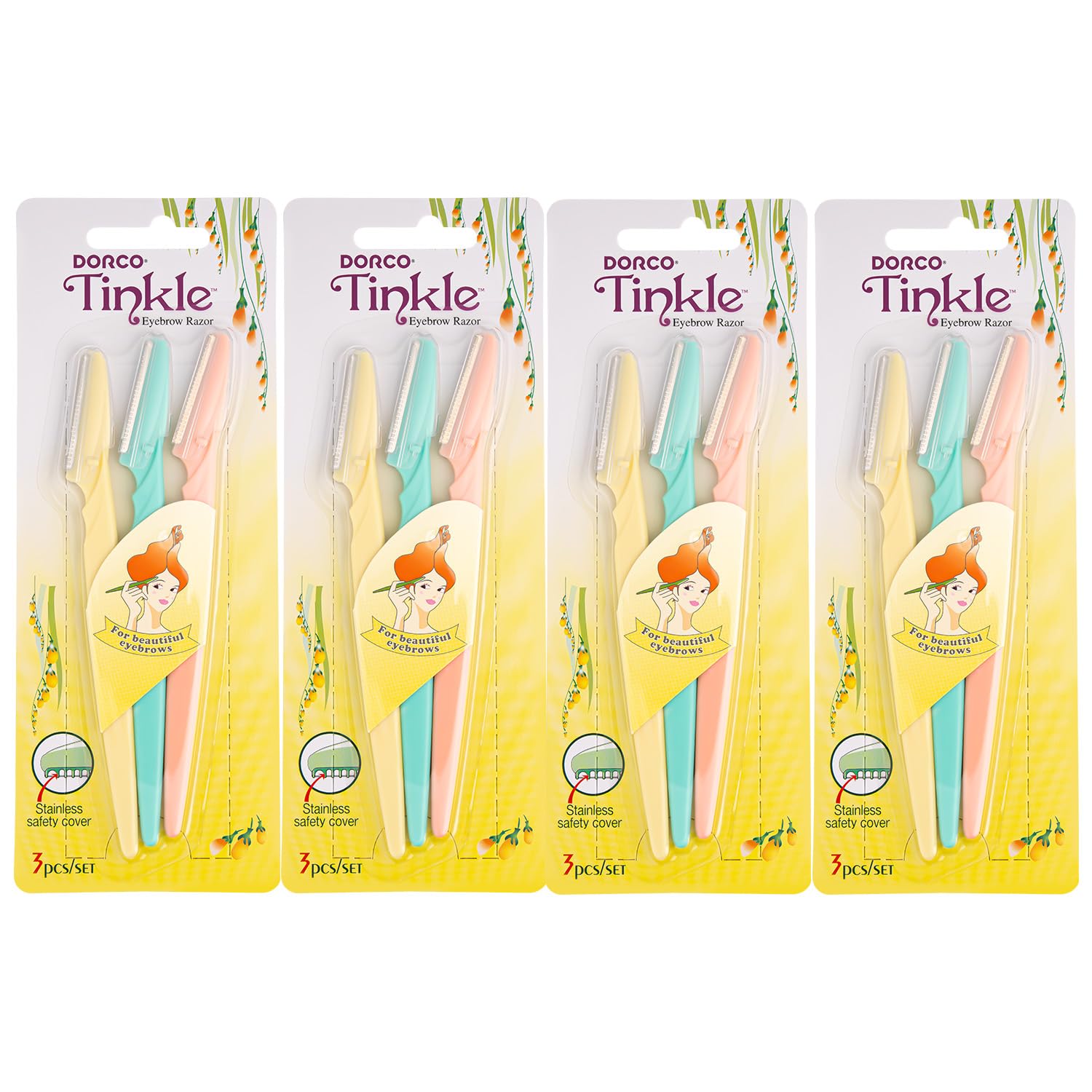 Tinkle Dermaplaning Tool 12ct, Dermaplane Razor for Women, Safe and Easy Peach Fuzz Remover, Eyebrow Trimmer with Protective Cover (4 Packs of 3)