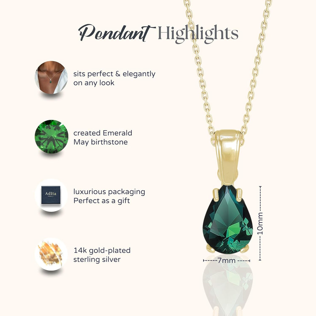 14K Gold Plated Gemstone Necklace for Women - Birthestone Teardrop Necklace - Gold Jewelry for Women - Dainty Gold Necklace - Everyday Necklaces - Gold Necklaces for Women