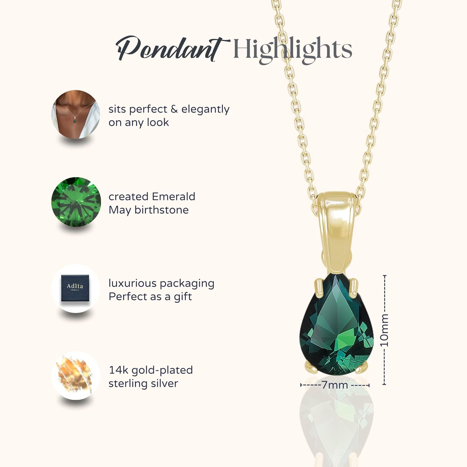 14K Gold Plated Gemstone Necklace for Women - Birthestone Teardrop Necklace - Gold Jewelry for Women - Dainty Gold Necklace - Everyday Necklaces - Gold Necklaces for Women