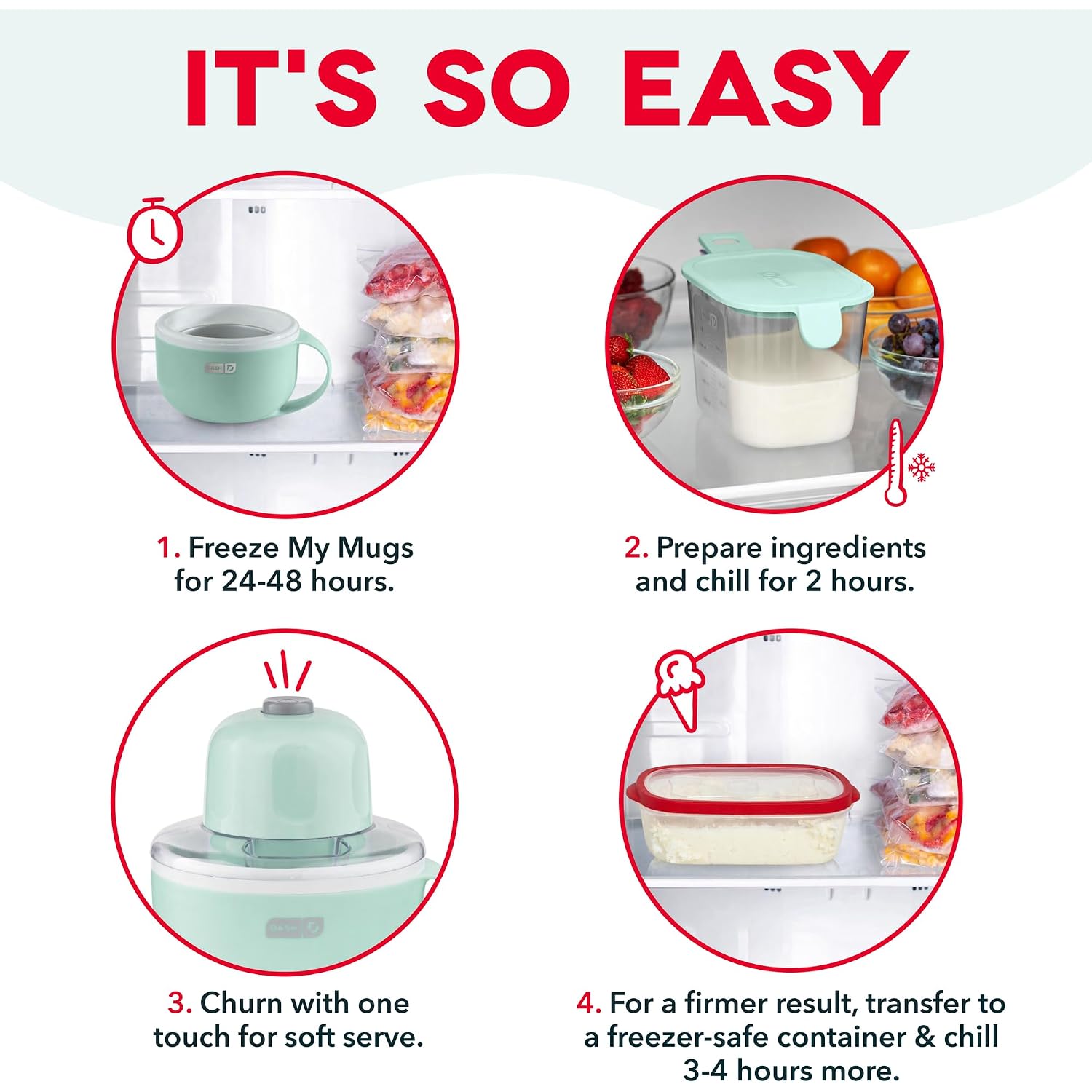Dash My Mug Ice Cream Maker 2 Pack Bundle | Electric Countertop Soft Serve Ice Cream Machine, 2 Single Serve Half-Pint Freezer Mugs With Ingredient Chute & Recipe Guide, Compact, Aqua