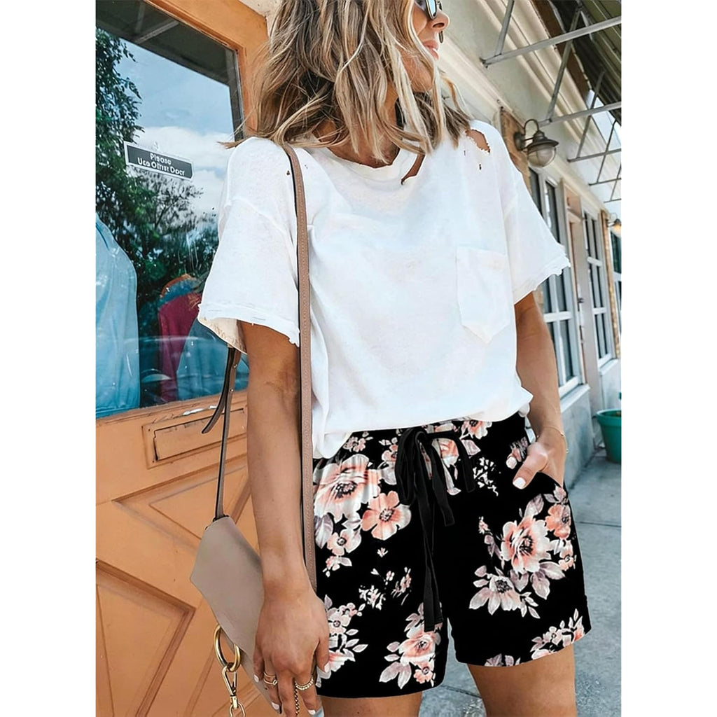 Womens Comfy Drawstring Casual Elastic Waist Pocketed Loose Fit Shorts Plus Size