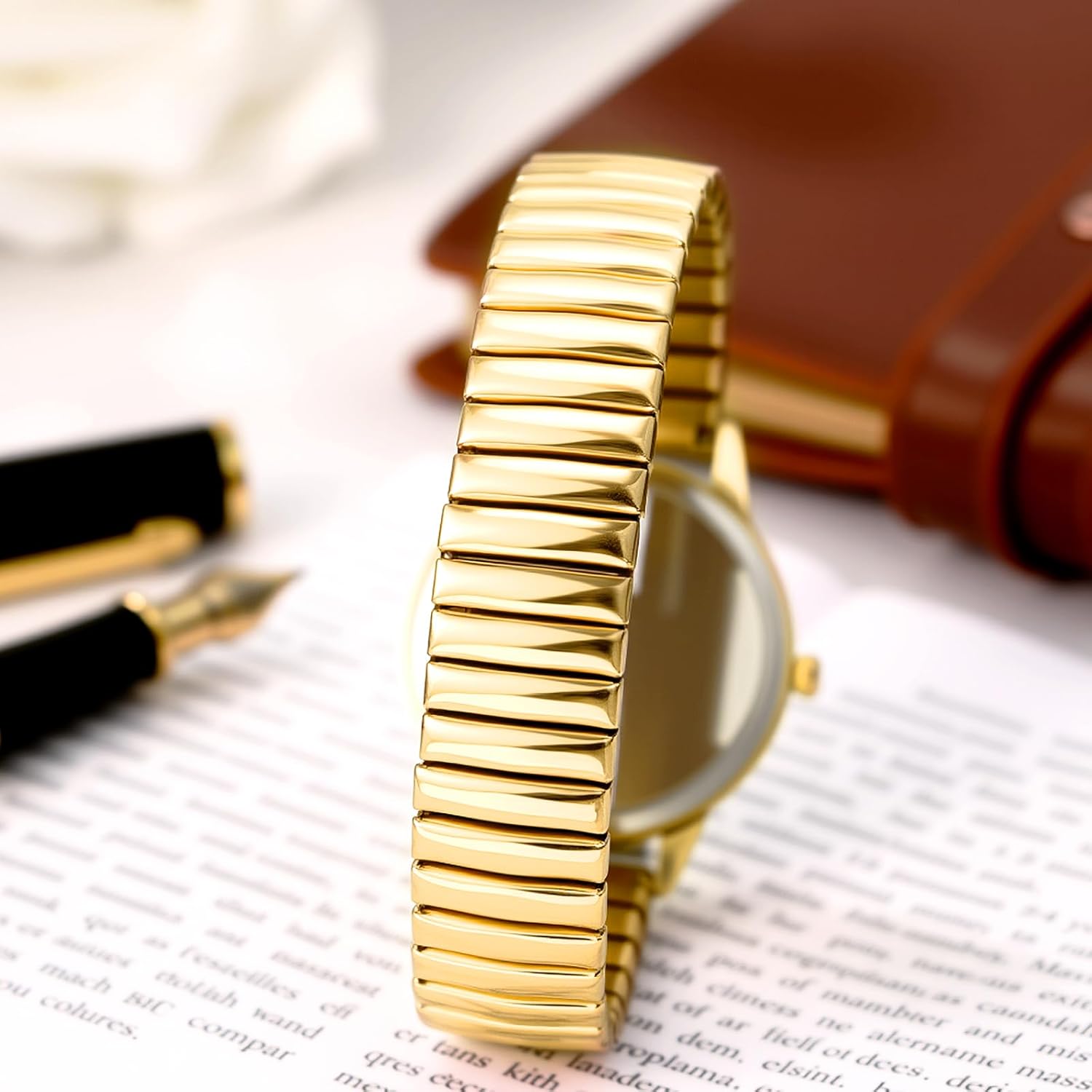 Avaner Women's Stretch Band Watches: Ladies Elastic Strap Gold-Tone Easy Reader Colorful Dial Analog Quartz Bangle Wrist Watch