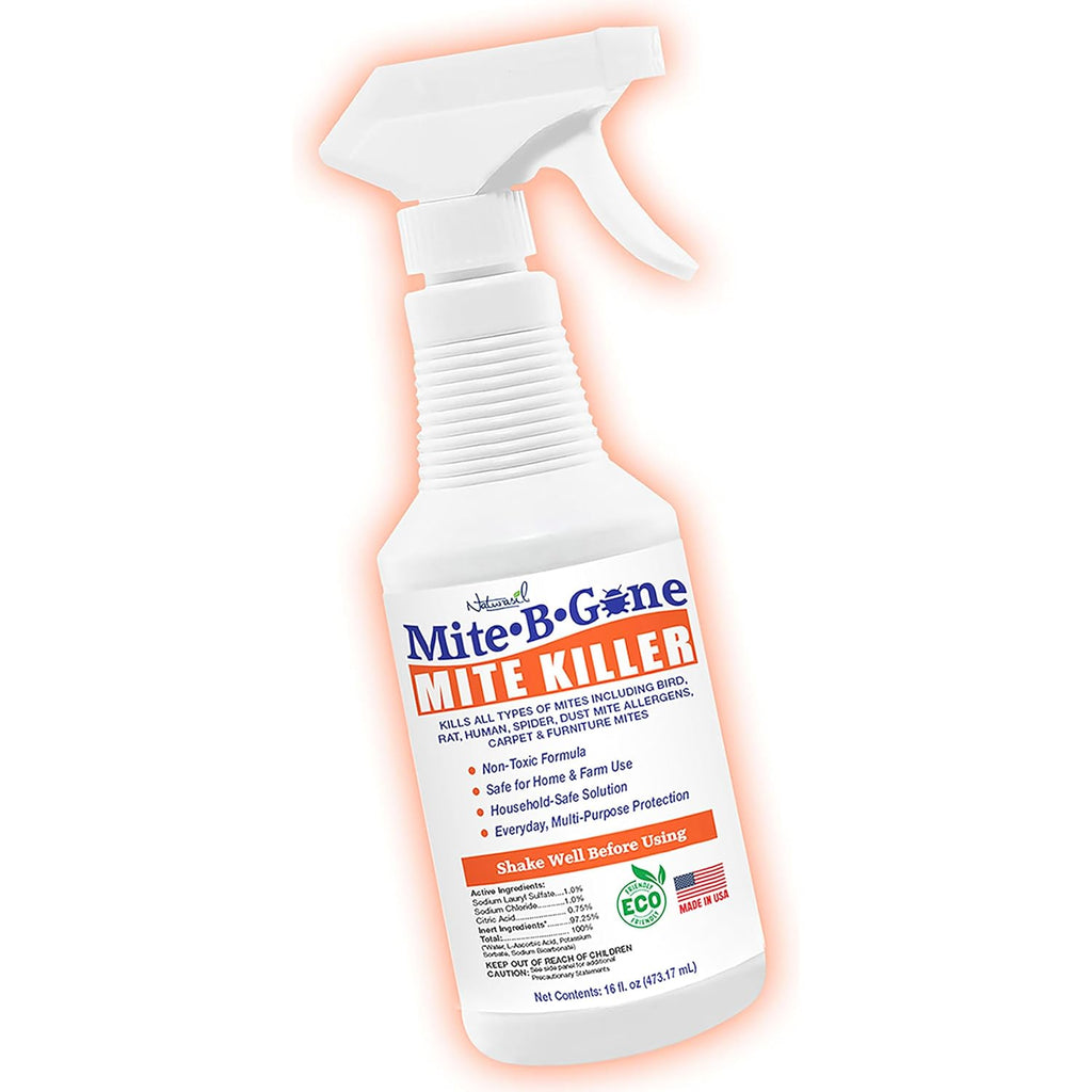 Dust Mite Killer Spray By Mite-B-Gone 16Oz | Naturally Kills Human Mites, Chicken, Bird, Dust, Spider, Rat, Turkey, Carpet Mites | Family & Pet Safe Treatment For Homes, Furniture, Bedding & Farms