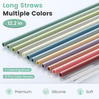12-Pack Silicone Reusable Straws For Stanley 40 Oz 30 Oz Cup Tumbler, 12.2 Inch Long Replacement Straws With 2 Cleaning Brushes