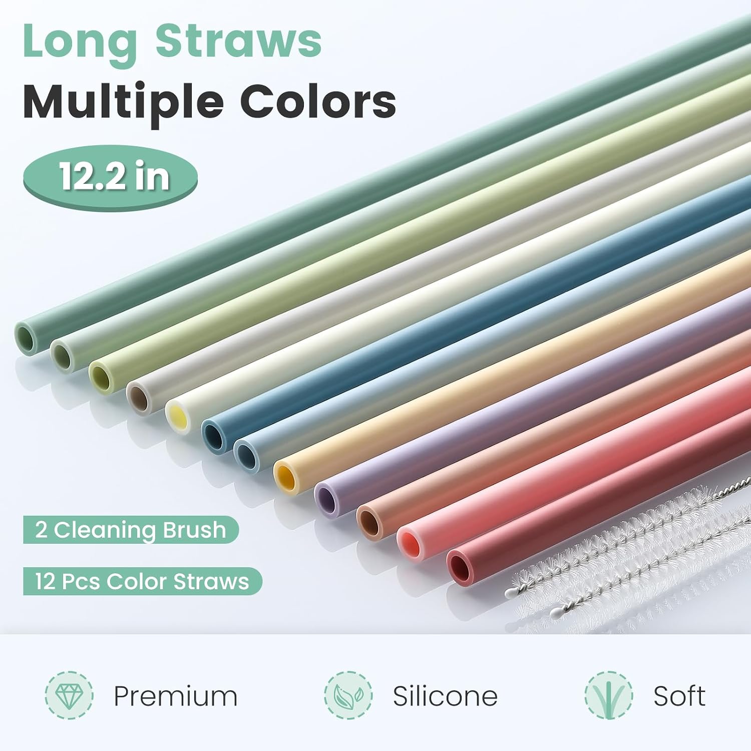 12-Pack Silicone Reusable Straws For Stanley 40 Oz 30 Oz Cup Tumbler, 12.2 Inch Long Replacement Straws With 2 Cleaning Brushes