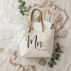 ELEGANTPARK Mrs Gifts for Bride 2026 - Large Canvas Wedding Tote Bag with Zipper, Bridal Shower Gift for Bride to Be, Bachelorette Party Honeymoon Beach Bag