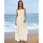 Gacaky Summer Dress For Women Casual Lace Floral Embroidered Bohemian Maxi Dress Flowy A Line Beach Long Dresses