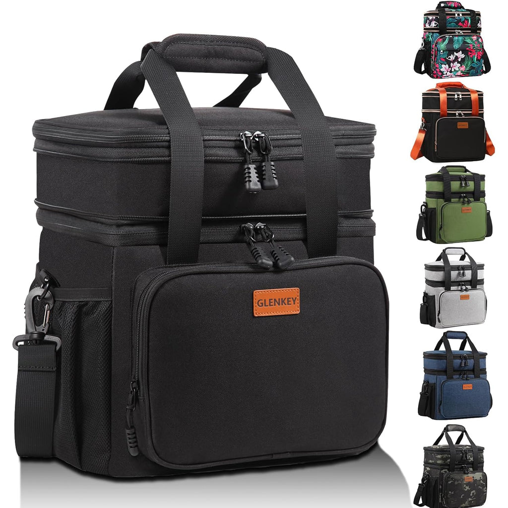 GLENKEY Expandable Lunch Box Cooler Bag - Insulated Soft Lunch Bag for Men Women - Large Lunchbox for Adults Work Camping Outdoor Travel Black 16L