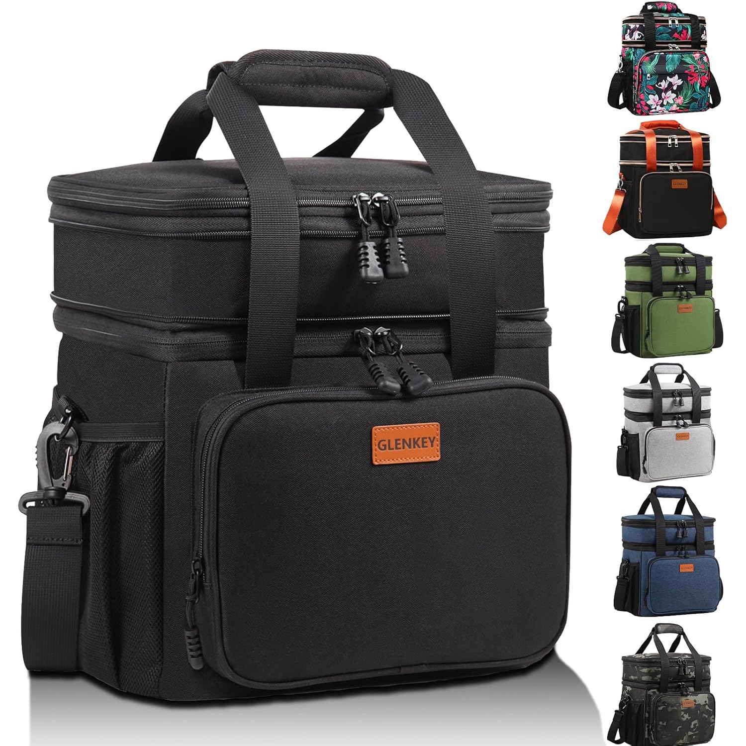 GLENKEY Expandable Lunch Box Cooler Bag - Insulated Soft Lunch Bag for Men Women - Large Lunchbox for Adults Work Camping Outdoor Travel Black 16L