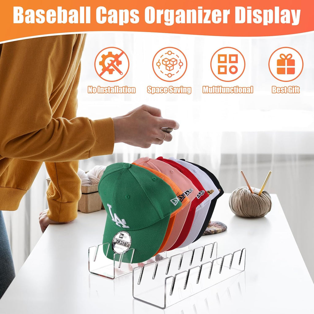 Hat Organizer For Baseball Caps Hat Rack Acrylic Hat Stand 2Pack No Install | Hat Storage For 14 Baseball Caps Closet Organization Hat Holder Display Baseball Cap Organizer For Closet, Bedroom, Dresser
