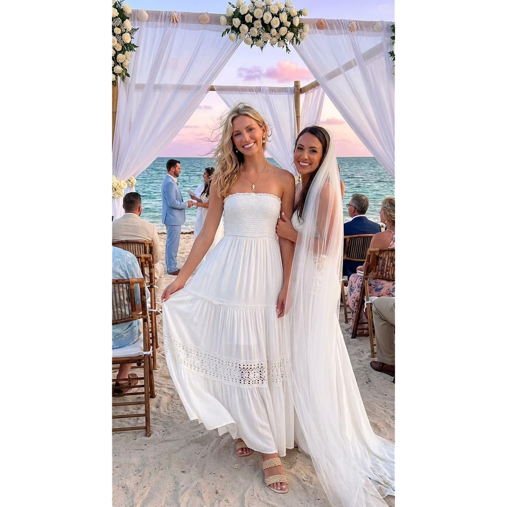 Zesica Women'S 2026 Summer Boho Maxi Dresses Strapless Off Shoulder Lace Flowy A Line Beach Vacation Long Sundress