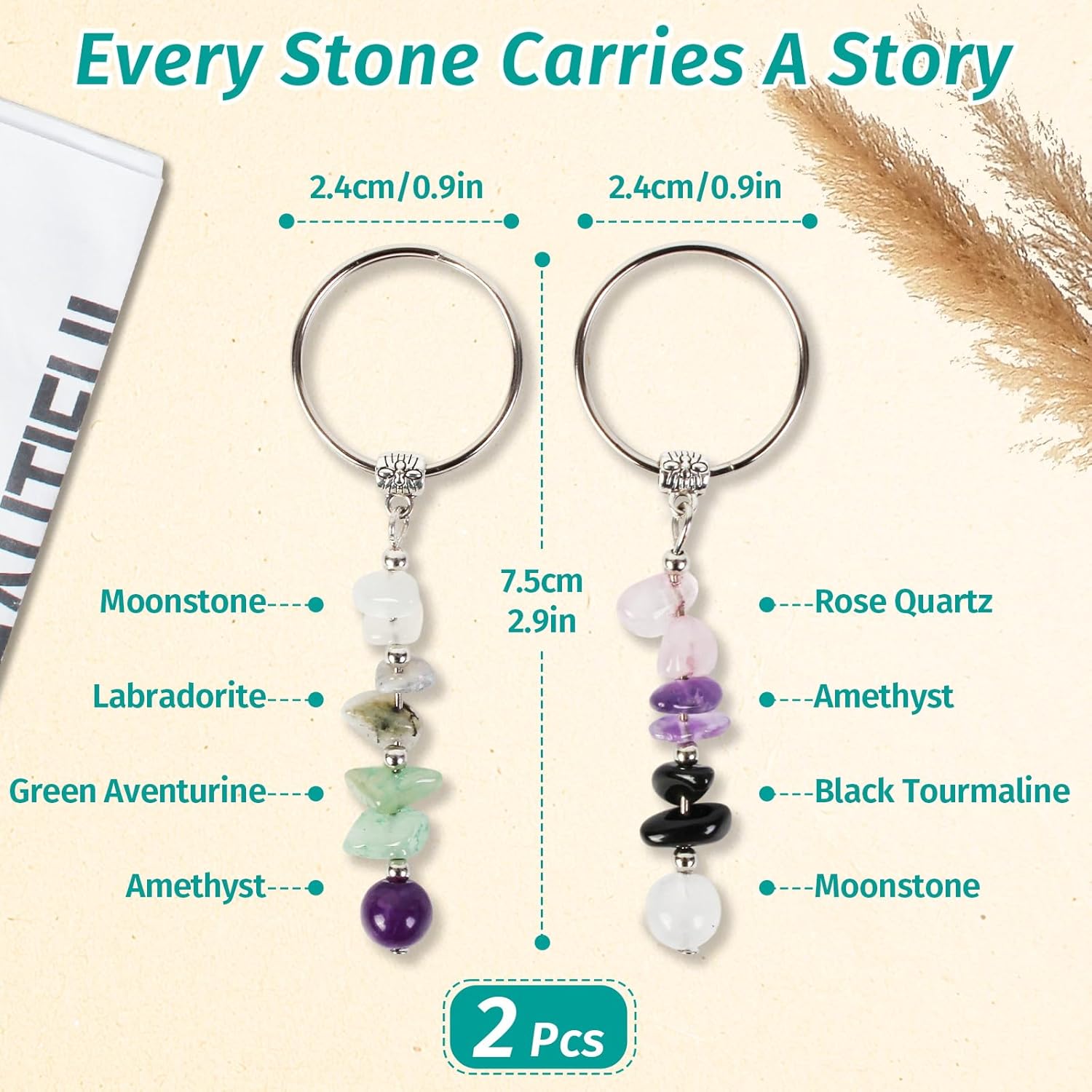 2 Pcs Natural Crystal Keychain For Coworker, Teacher, Nurse, Friend, Senior Night Gifts, Farewell, Going Away, New Job, Divorce Gifts, Breakup Gift for Women, Christmas Gift(Next Chapter+Self-love)