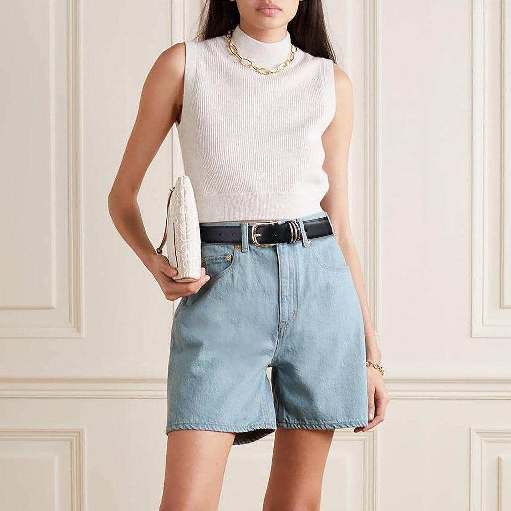 RISANTRY Women's Leather Belts with Gold Buckle Fashion Leather Waist Belt Elegant Ladies Belts for Jeans Gifts for Women
