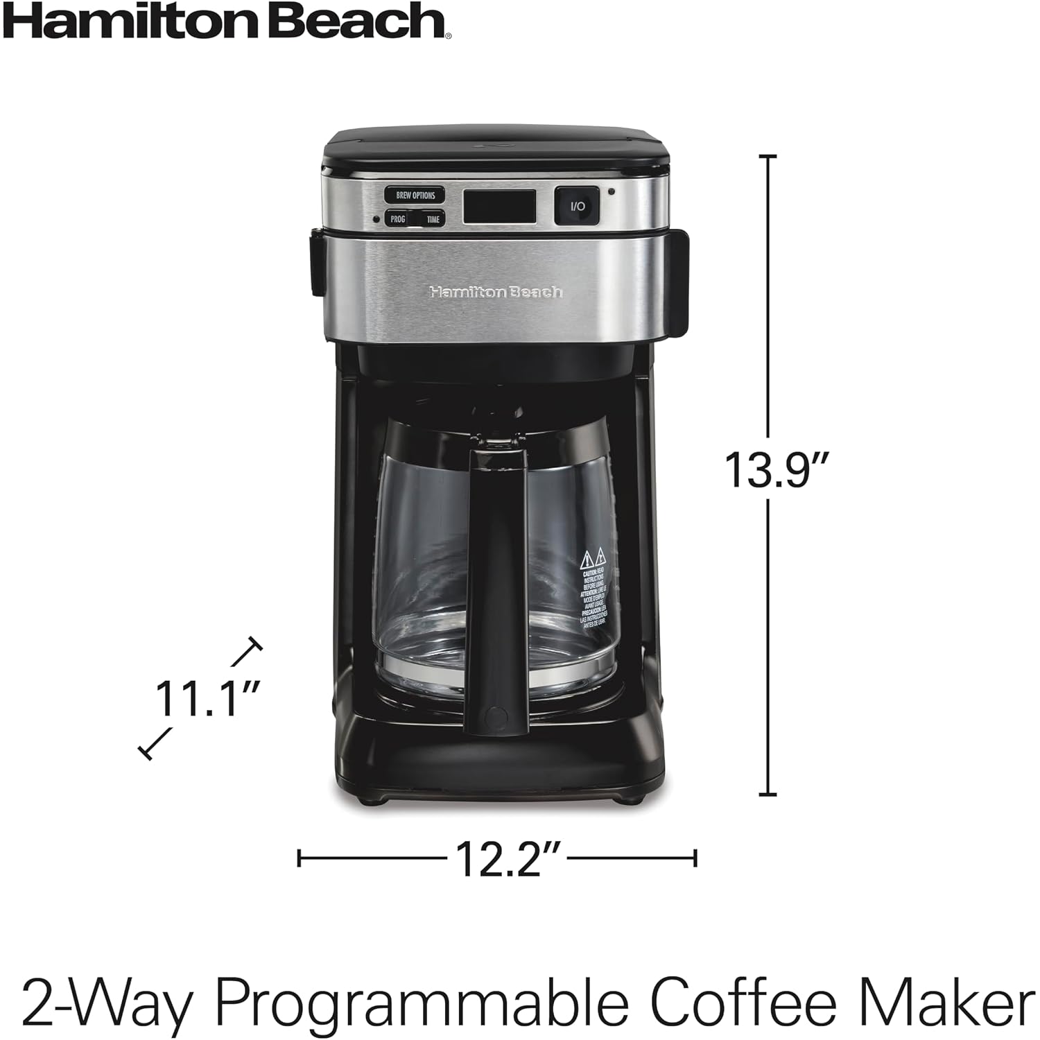 Hamilton Beach Frontfill 12 Cup Programmable Drip Coffee Maker | Regular & Bold Brew Options | Auto Pause And Pour | Glass Carafe | Black With Stainless Accents | 46310