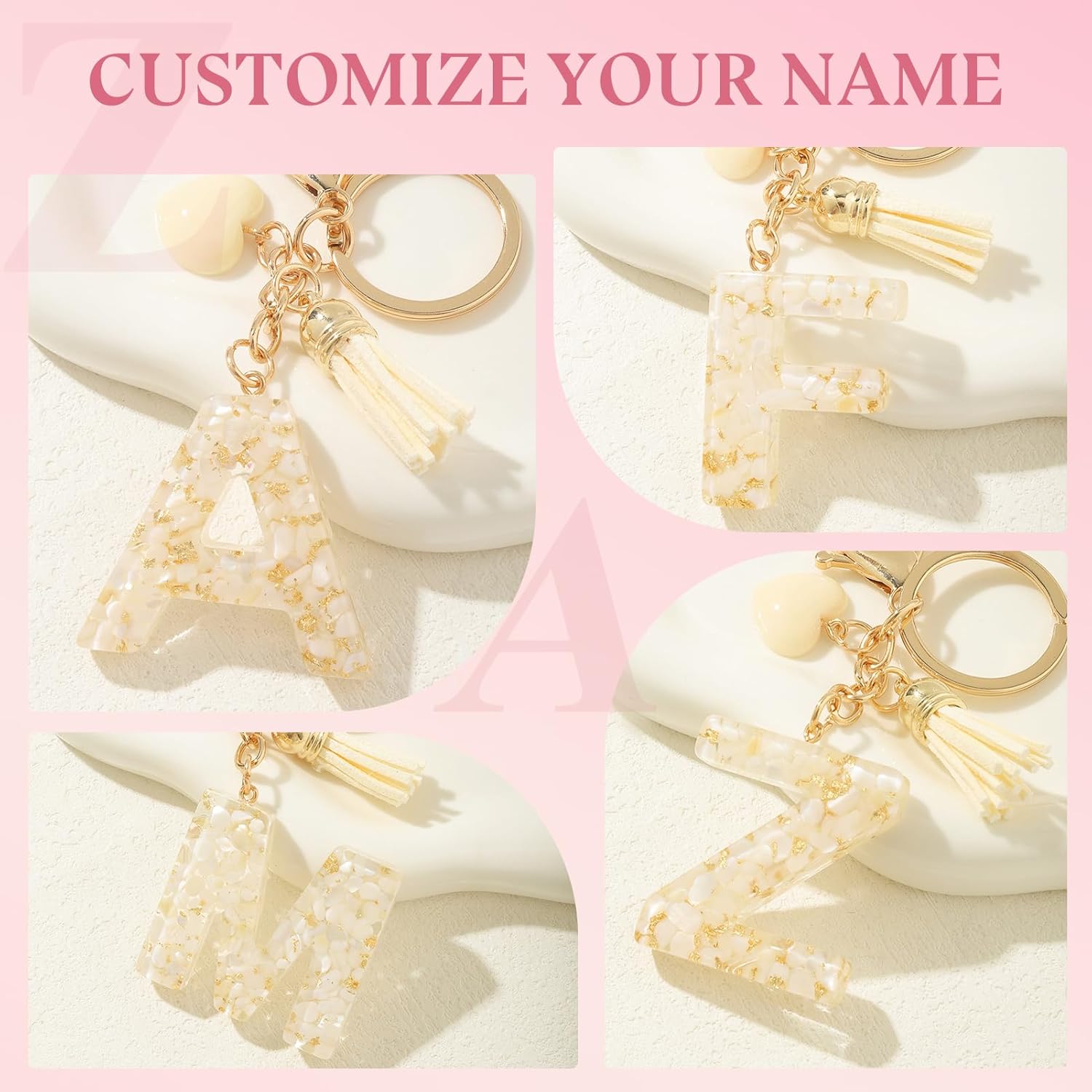 Fmeida Bag Charms Initial Keychains for Women, Personalized Keyrings, Custom Name Keychain